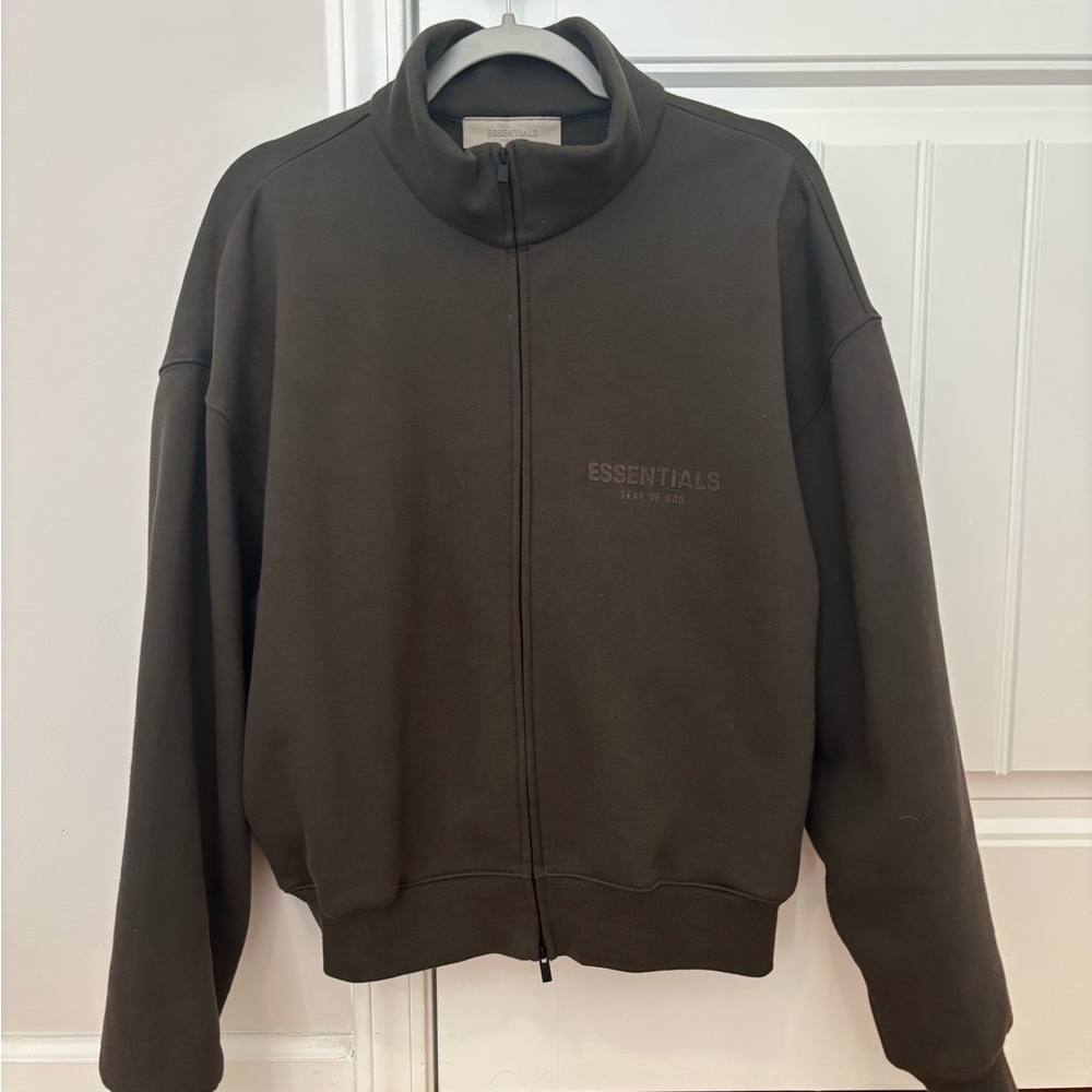 Essentials Men's Funnel Neck Zip Sweater in Olive